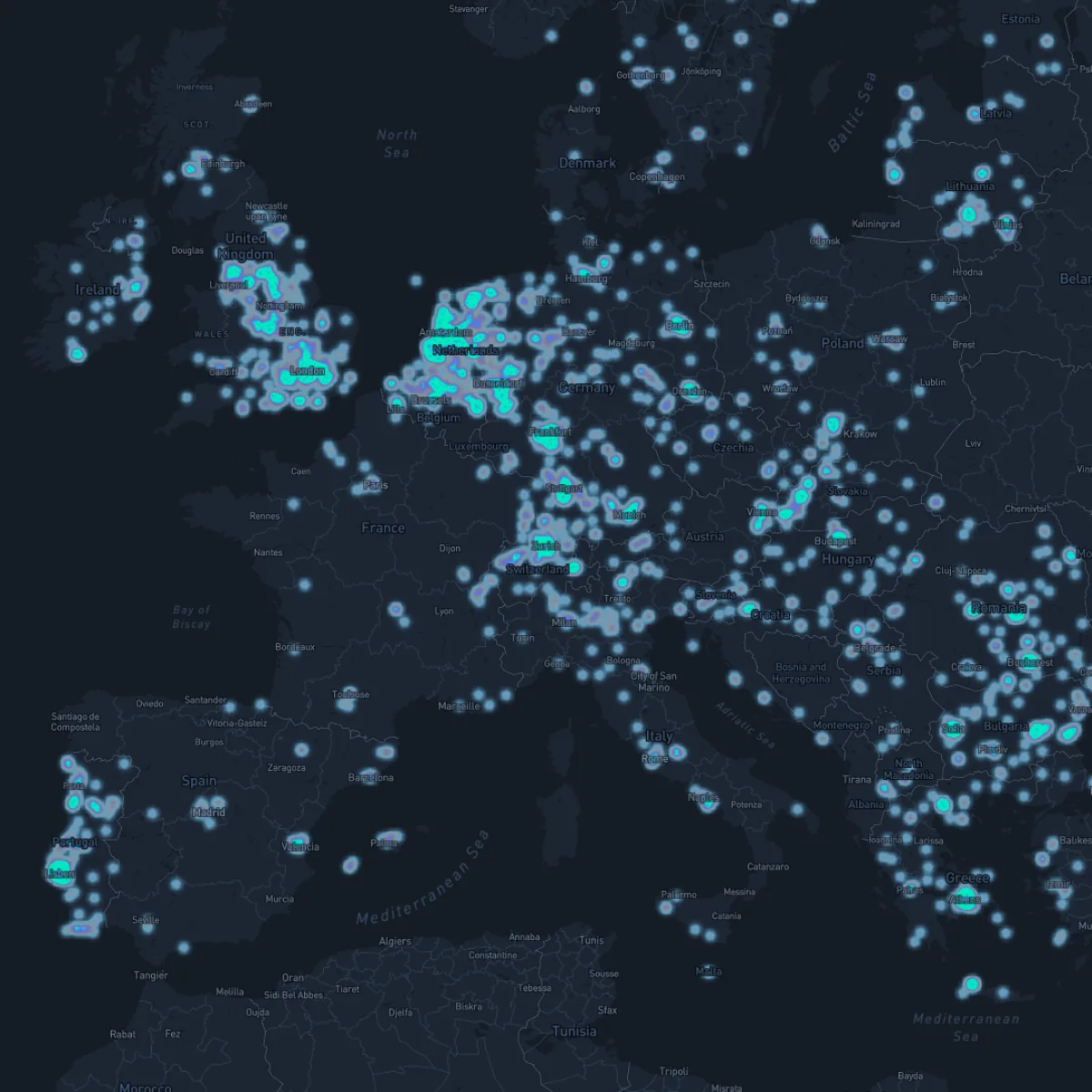 Map of WeatherXM station coverage across Europe